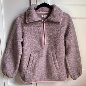 Madewell Sherpa Pullover Pink Marbled Purple Fuzzy Teddy Sweater Jumper Popover